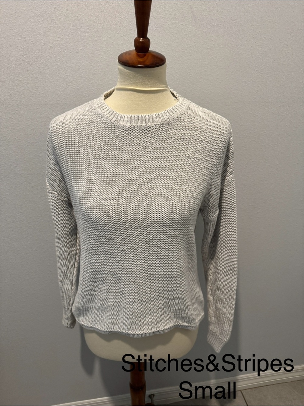 Stitches Light Gray Crewneck Knit Sweater